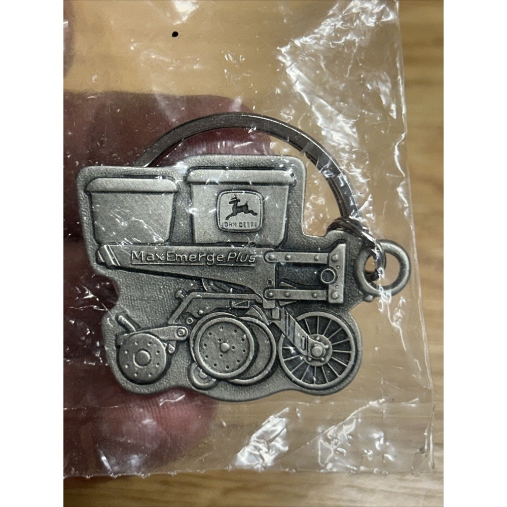 John Deere Seeding MaxEmerge Plus Planter Pewter Key Chain Ring Collectible
